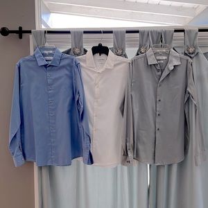 Calvin Klein Boys Sateen Set of Dress Shirts, size 18, Light Blue, Gray & White